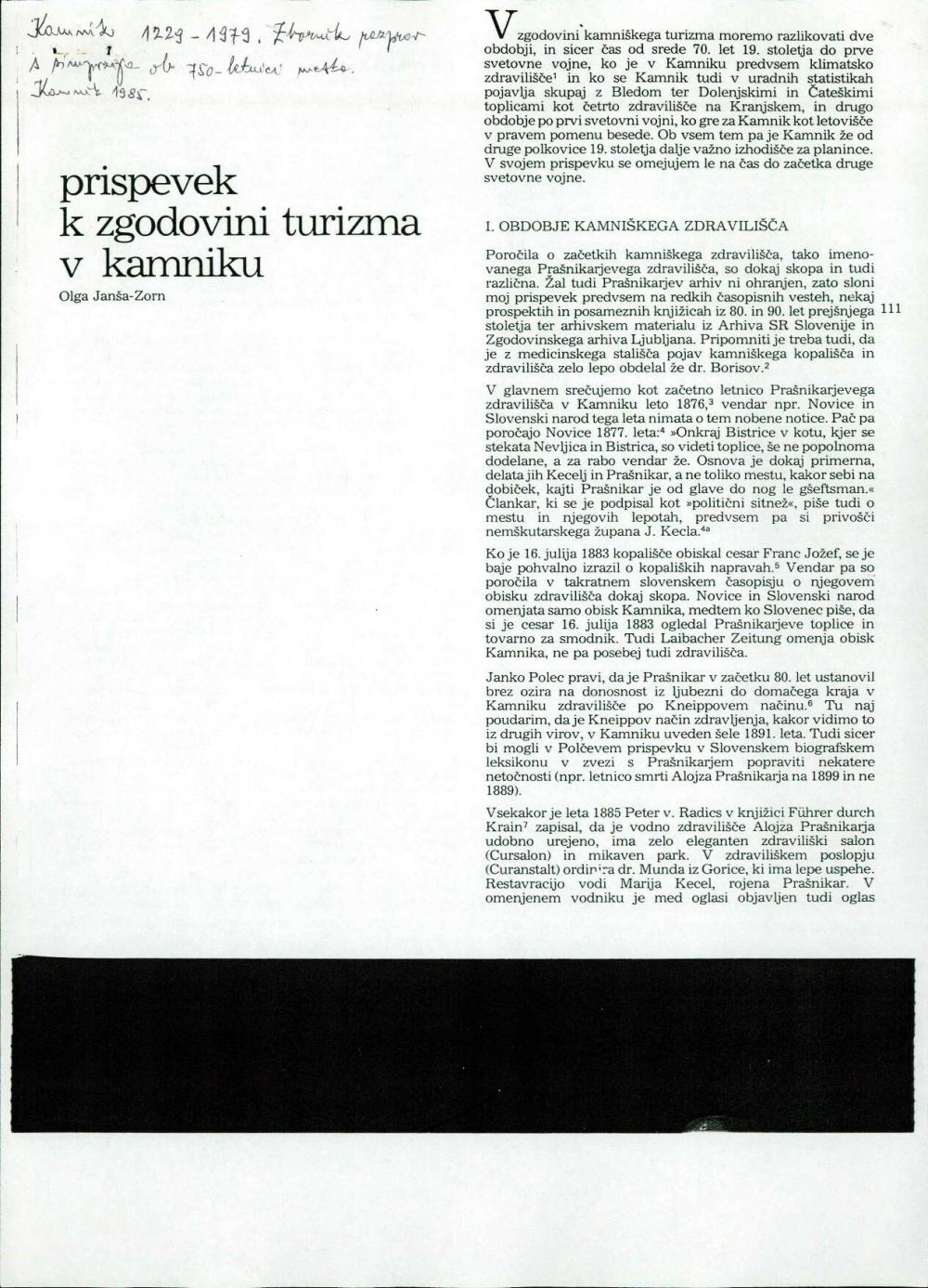 Prispevek k zgodovini turizma v Kamniku