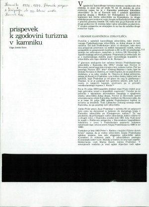 Prispevek k zgodovini turizma v Kamniku  - nosilna
