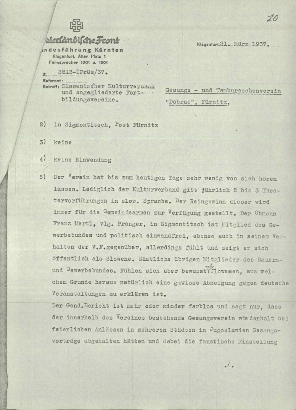Poročilo: Gesangs – und Tamburaschenverein in »Dobrac«, Furnitz