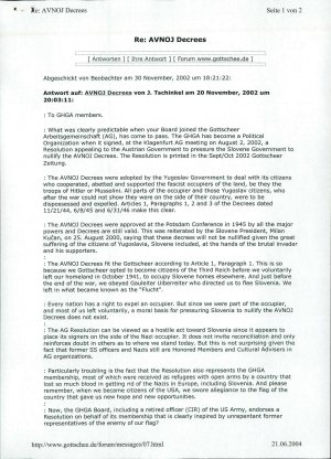 Preposlan dopis AVNOJ Decrees  - nosilna