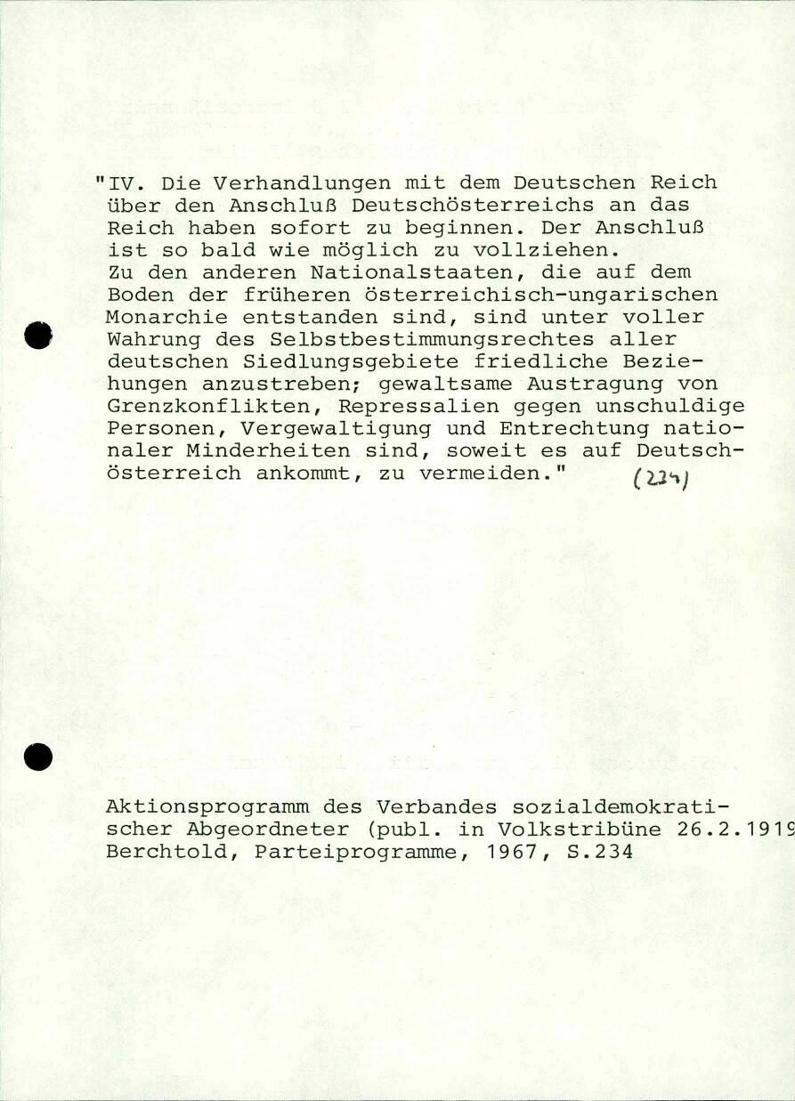 Aktionsprogramm des Verbandes sozialdemokratischer Abgeordneter (publ. in Volkstribüne 26.2.1919)