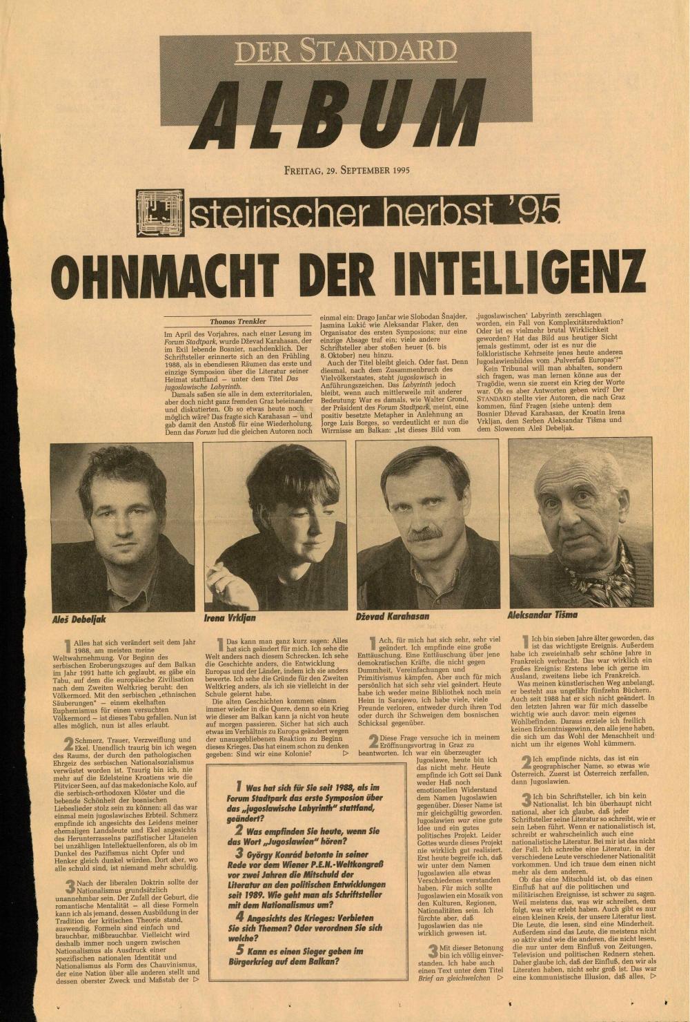 Ohnmacht der Intelligenz. Steirischer Herbst '95
