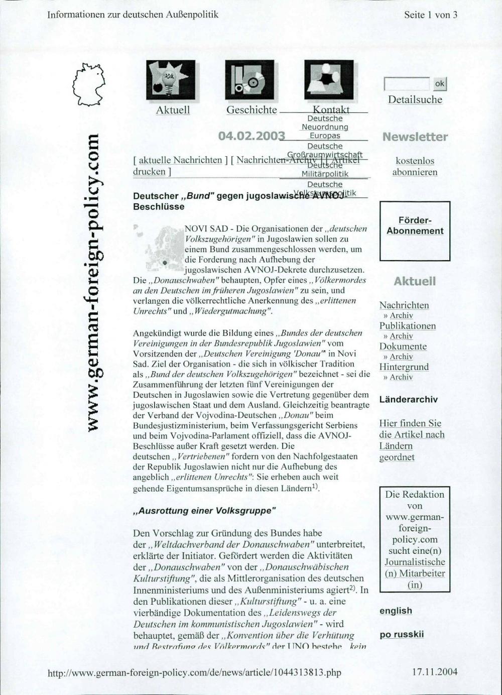 Deutscher "Bund" gegen jugoslawische AVN... - nosilna