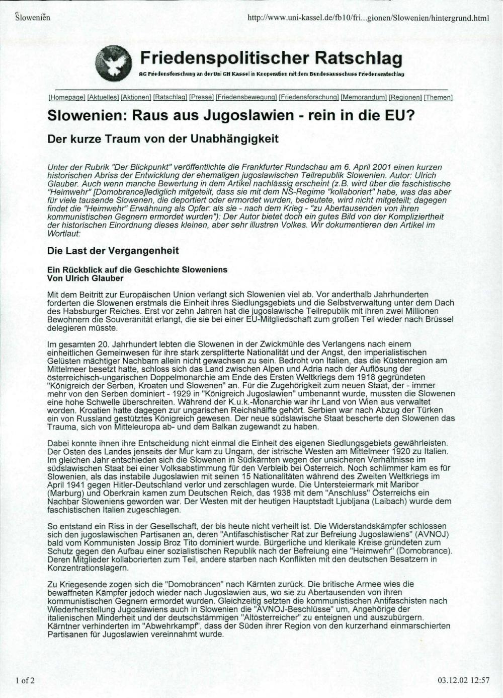 Slowenien: Raus aus Jugoslawien - rein i... - nosilna