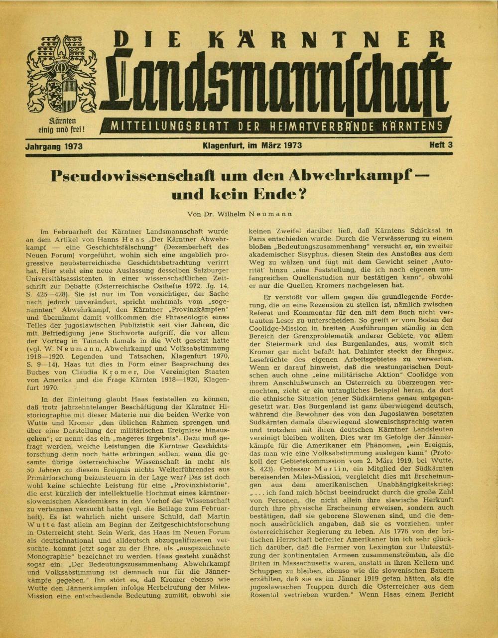 Die Kärntner Landsmannschaft, marec 1973