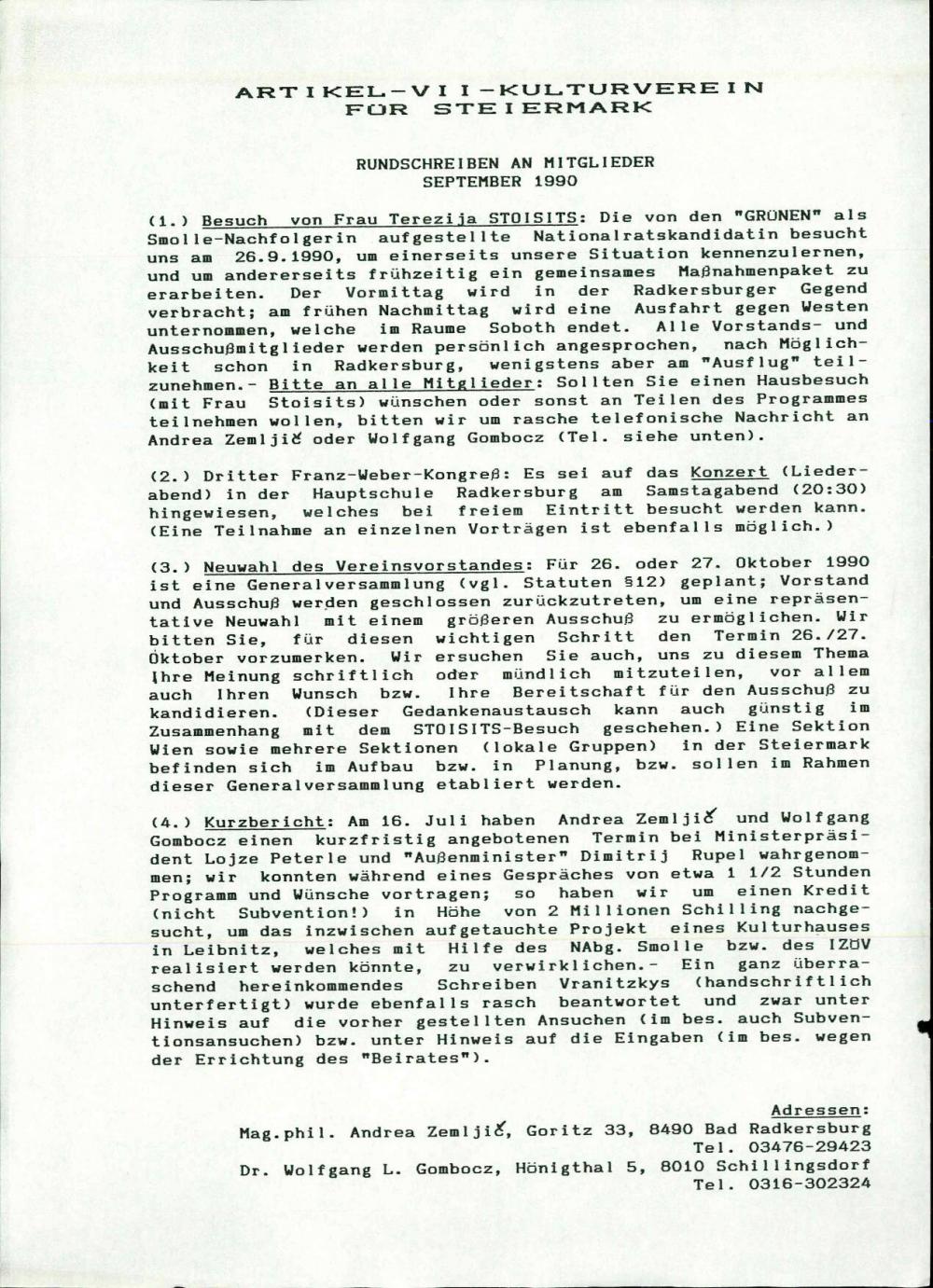 Dopis: Artikel — VII —Kulturverein  für Steiermark