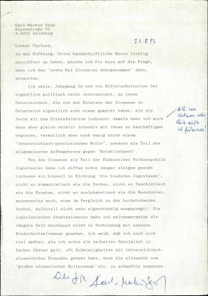 Dopis: "erste Mal Slovenien wahrgenommen...  - nosilna