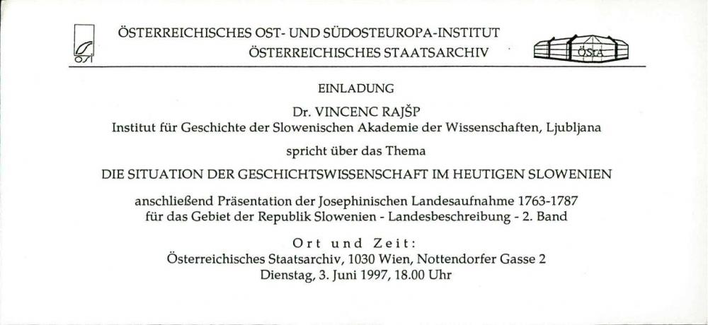 Österreichisches Ost- und Sudosteuropa-Institut : Österreichisches Staatsarchiv Einladung