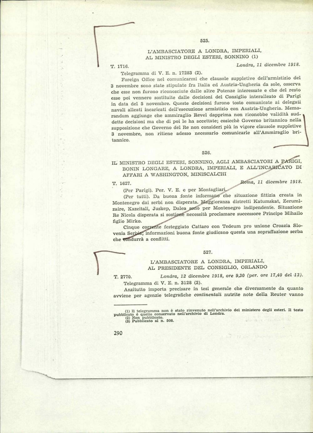 L'ambasciatore a Londra, Imperiali, al presidente del consiglio, Orlando