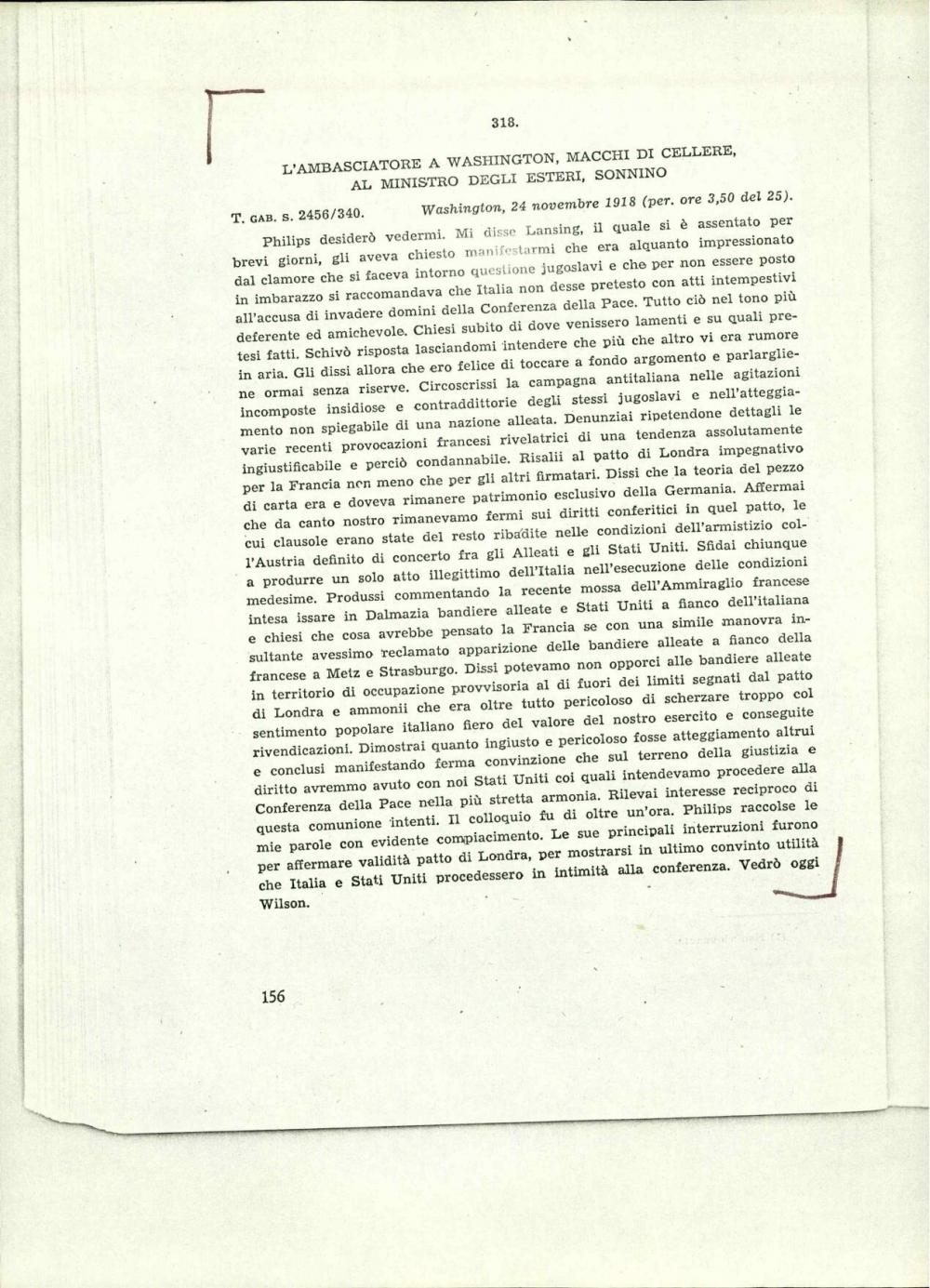 L'ambasciatore a Washington, Macchi di Cellere, al ministro degli esteri, Sonnino