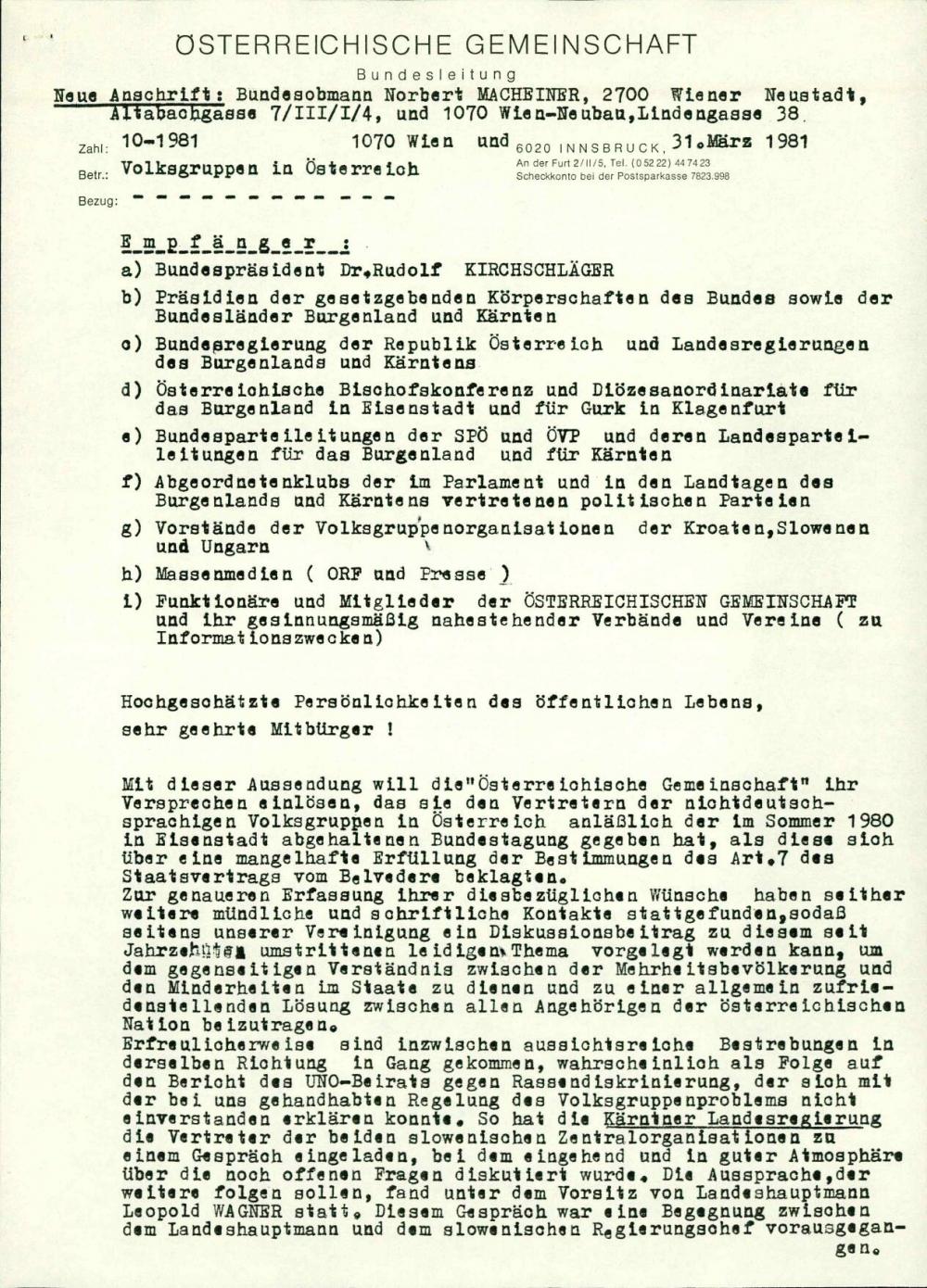 Dopis: Volksgruppe in Österreich