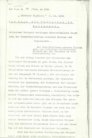 Zur Lage der Deutschen in Gottschee  - nosilna