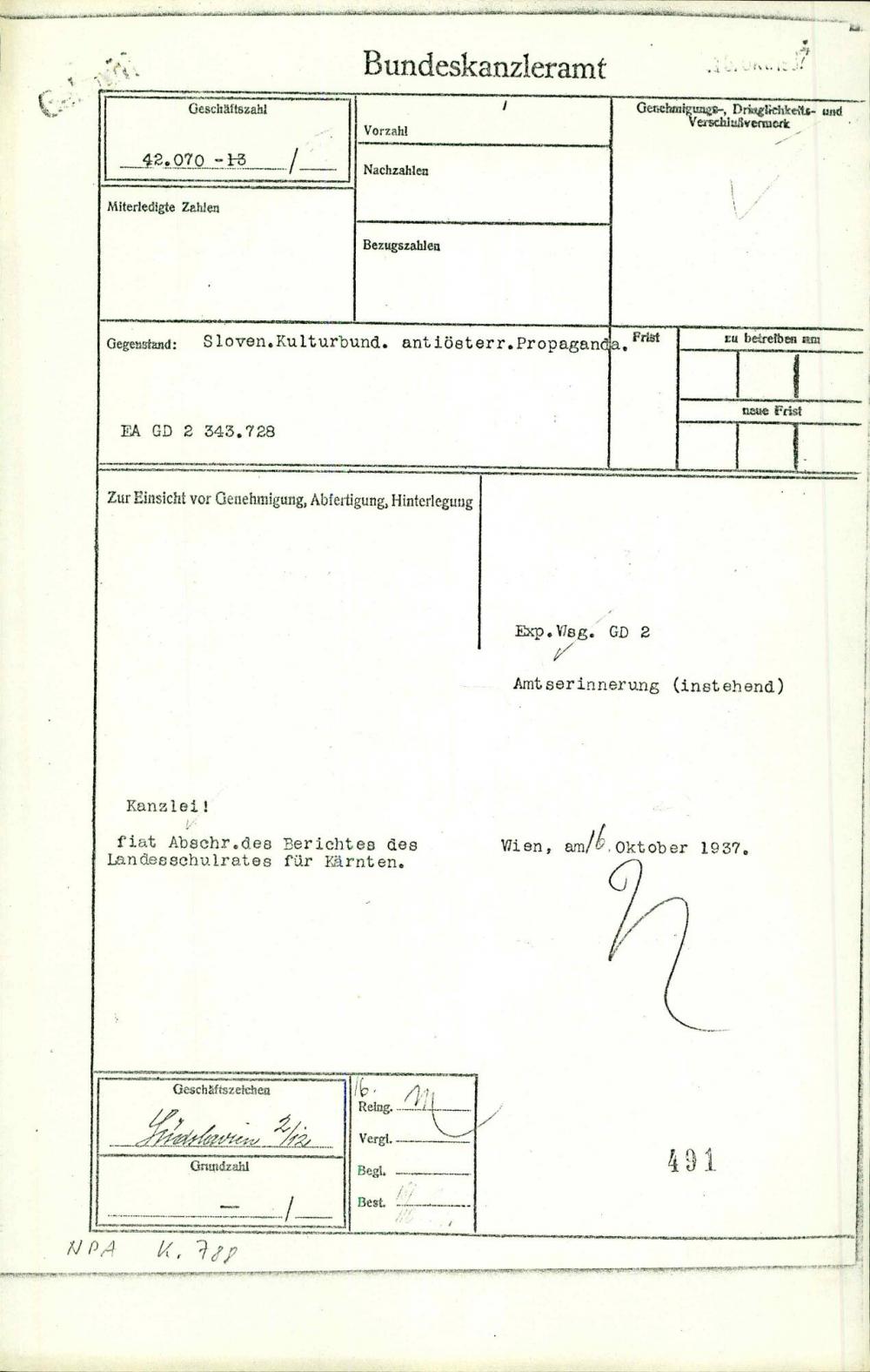 Dopis: Sloven. Kulturbund, antiösterr. P... - nosilna