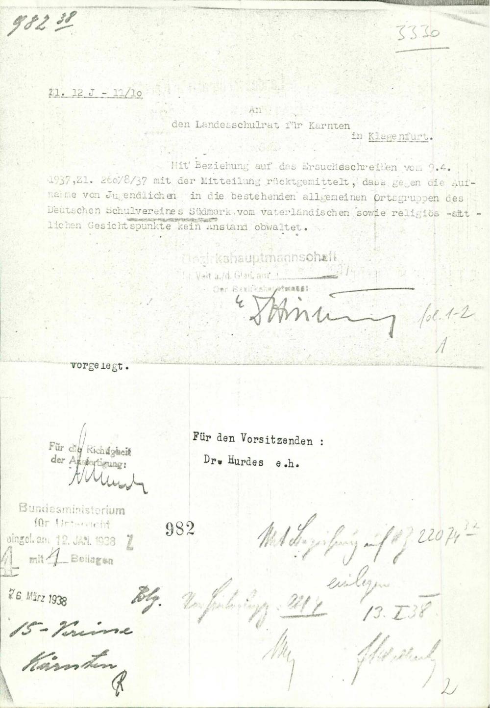 Dopis:  Deutscher Schulverein Südmark, Errichtung von Jugendgruppen