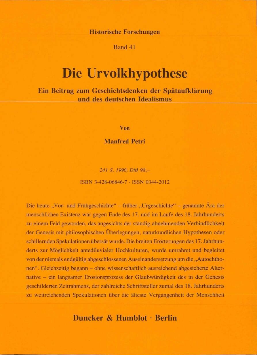 Die Urvolkhypothese : Ein Beitrag zum Geschichtsdenken der Spätaufklärung und des deutschen Idealismus