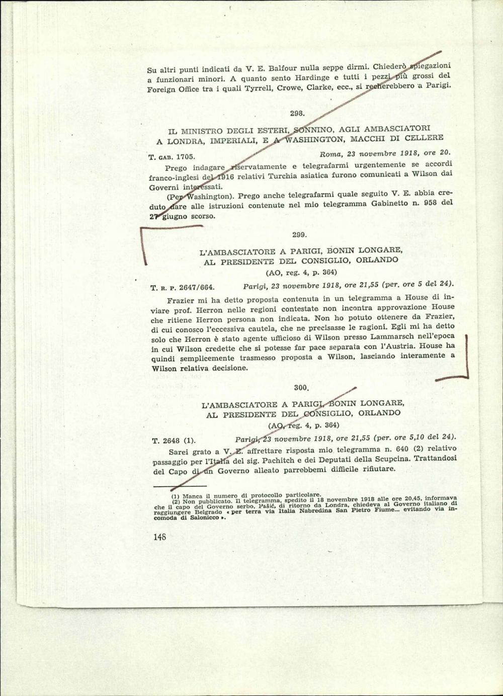 L'ambasciatore a Parigi, Bonin Longare, al presidente del consiglio, Orlando