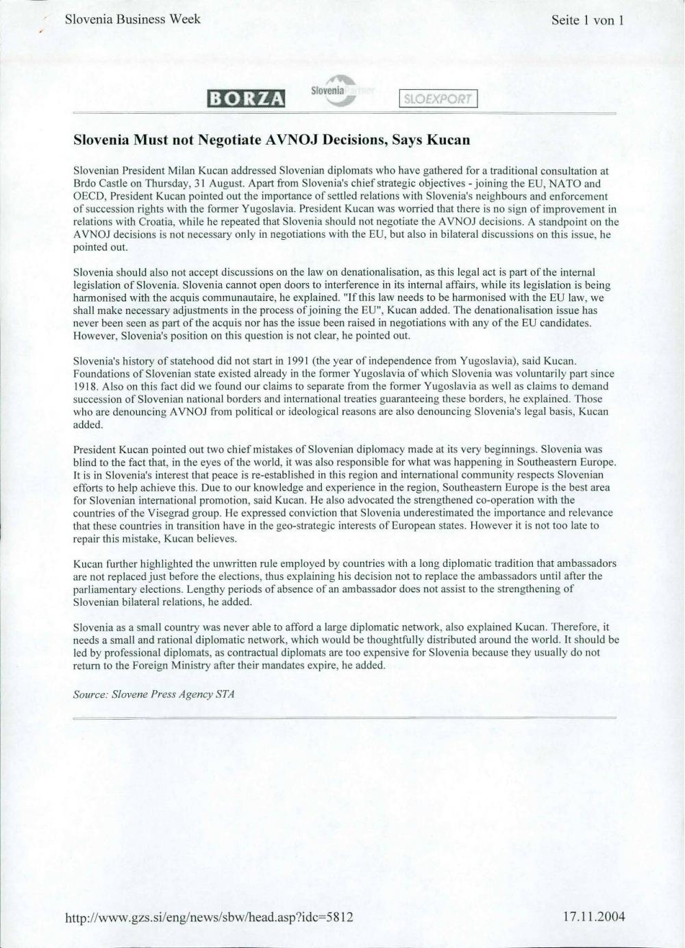 Slovenia Must not Negotiate AVNOJ Decisi... - nosilna