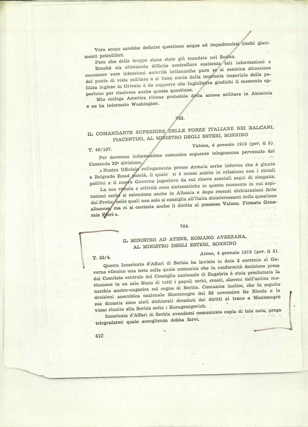 Il ministro ad Atene, Romano Avezzana, al ministro degli esteri, Sonnino