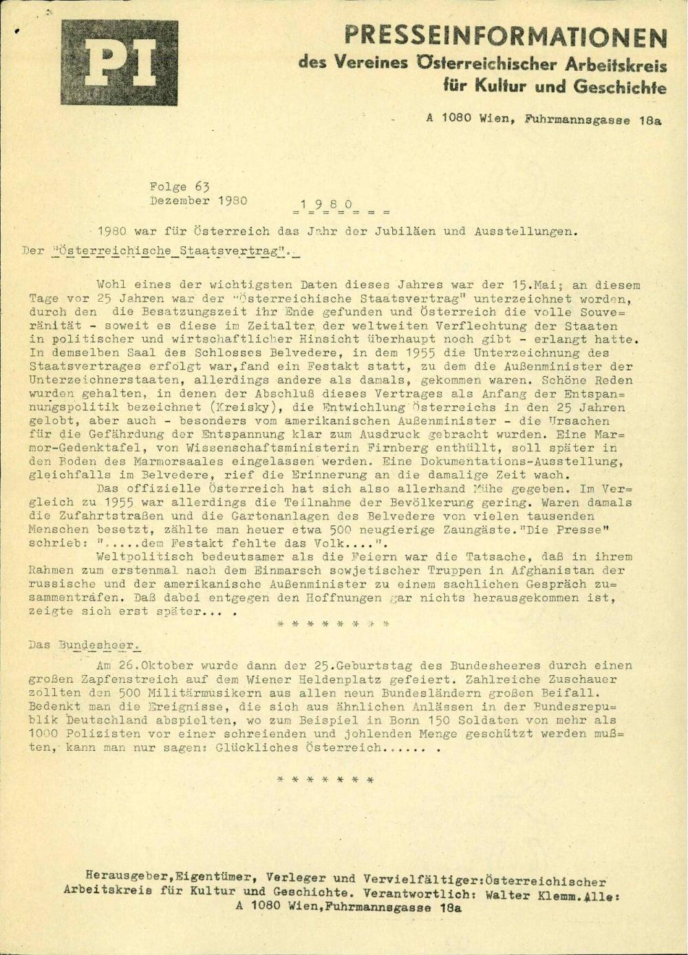 1980 war für Österreich das Jahr der Jubiläen und Ausstellungen