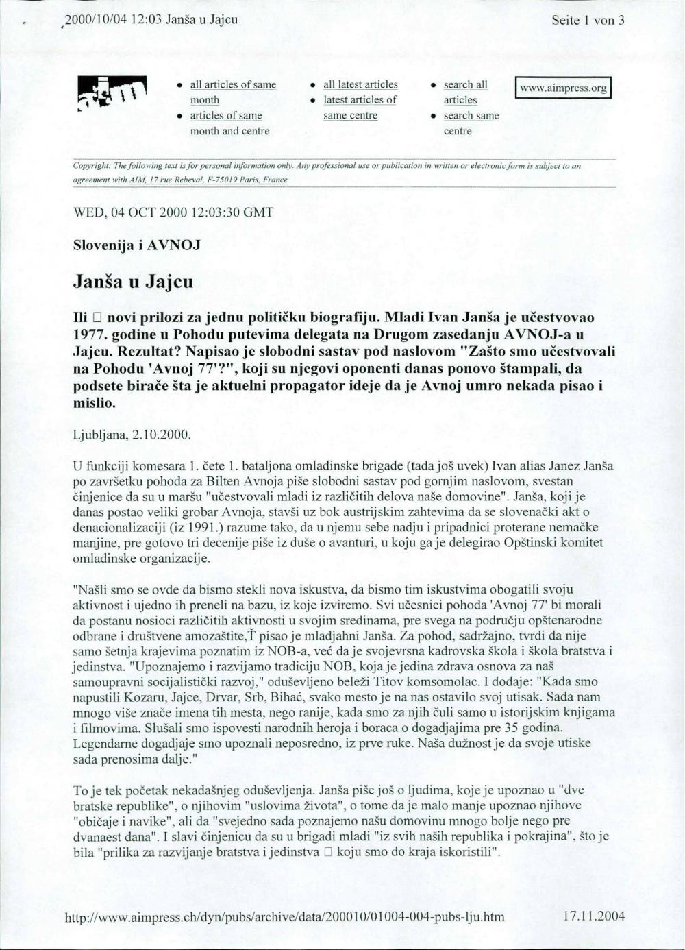 Slovenija i AVNOJ; Janša u Jajcu