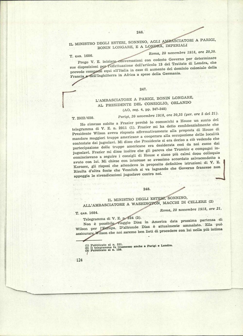 L'ambasciatore a Parigi, Bonin Longare, al presidente del consiglio, Orlando