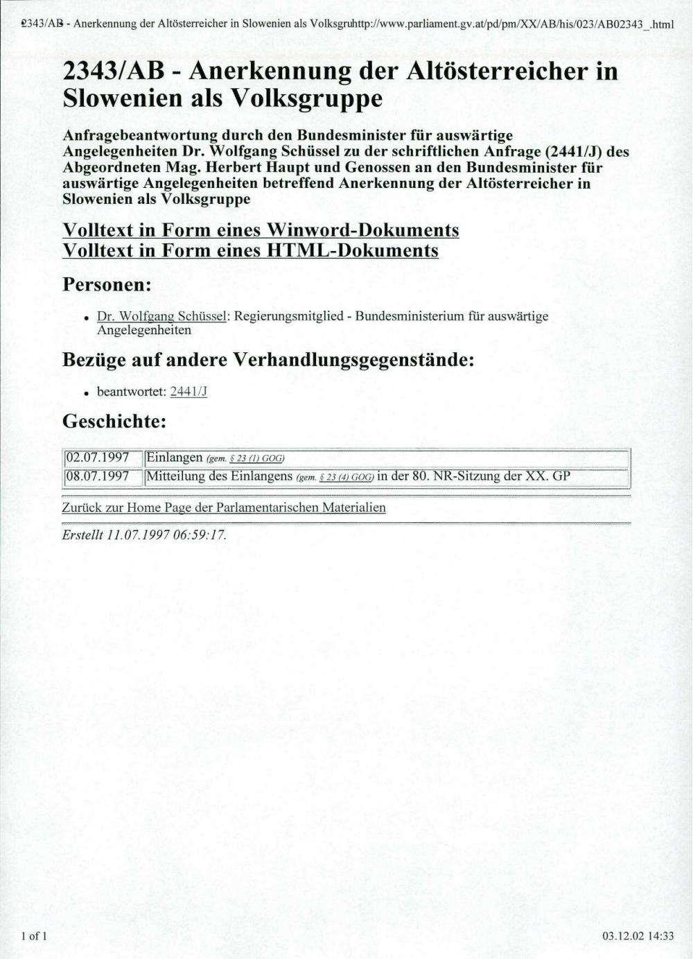 Anfragebeantwortung durch den Bundesmini... - nosilna