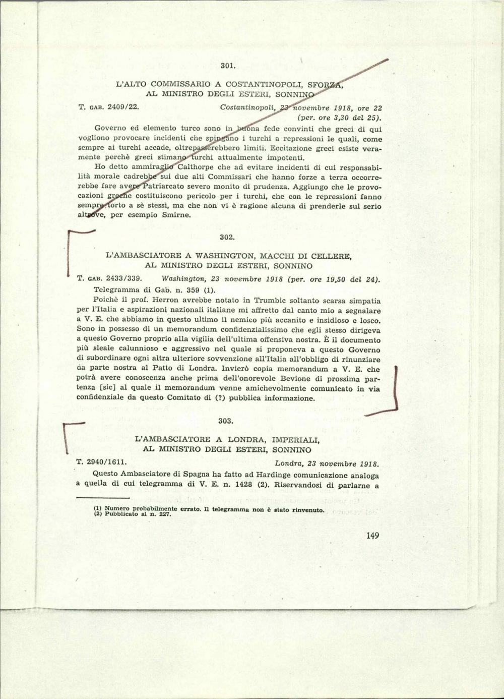 L'ambasciatore a Washington, Macchi di Cellere, al ministro degli esteri, Sonnino