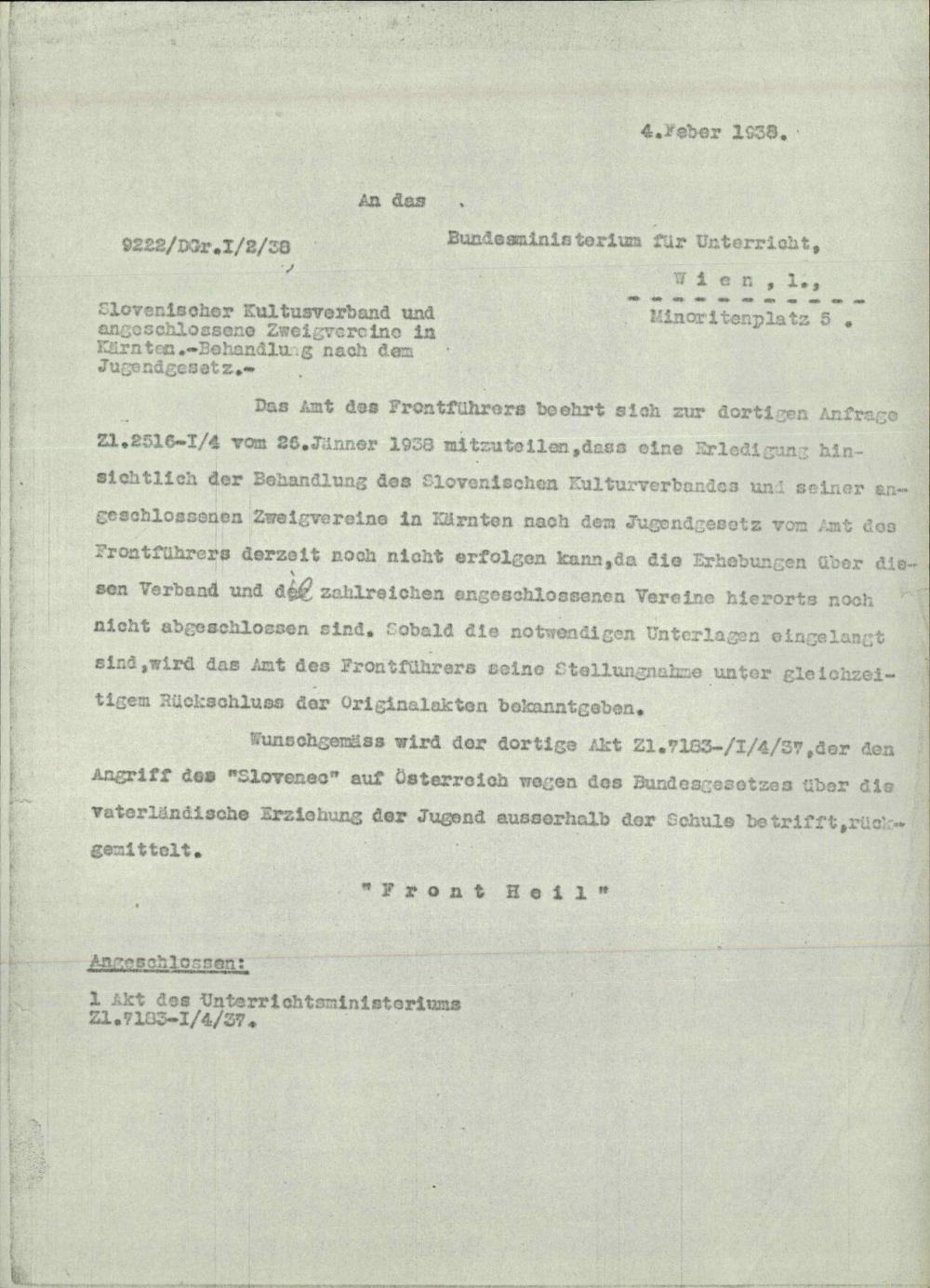 Dopis: Slowenischer Kulturverband und angeschlossene Zweigvereine in Kärnten
