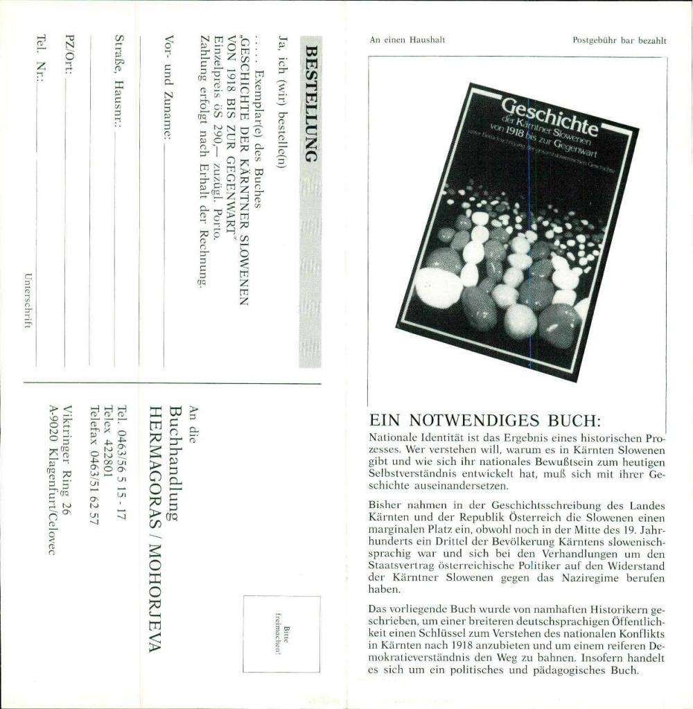 Dopis Mohorjeve založbe z dodanim knjižnim katalogom in naročilnico