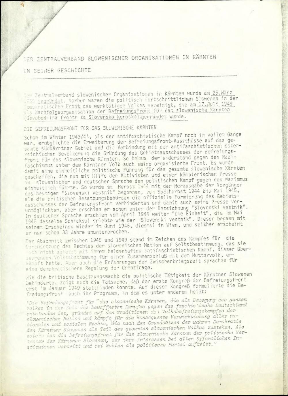 Der Zentralverband slowenischer Organisationen in Kärnten in seiner Geschichte