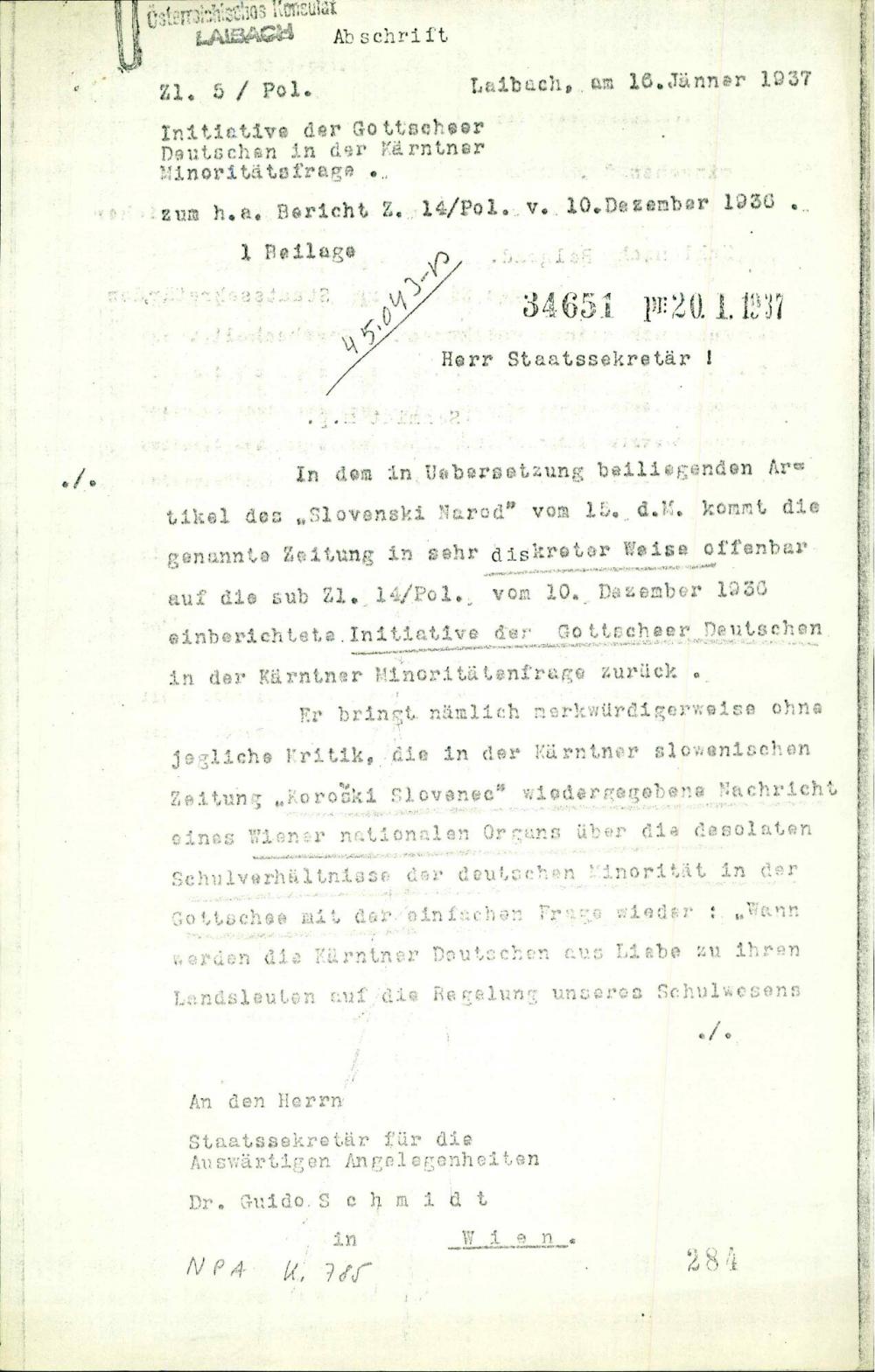 Initiative der Gottscheer Deutschen in der Kärntner Minoritätsfrage