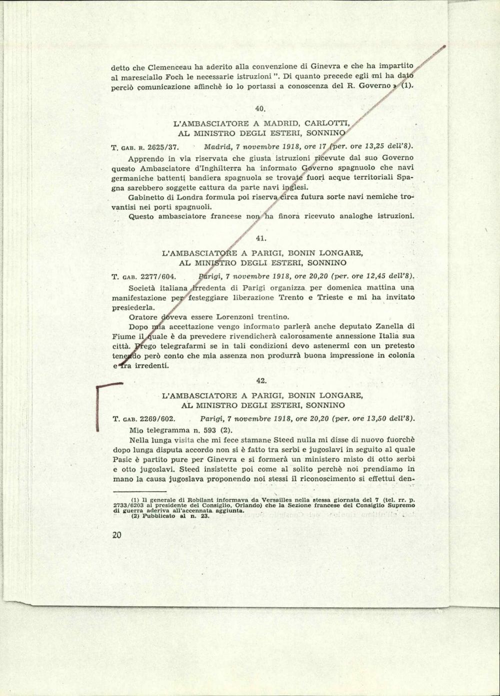 L'ambasciatore a Parigi, Bonin Longare, al ministro degli esteri, Sonnino