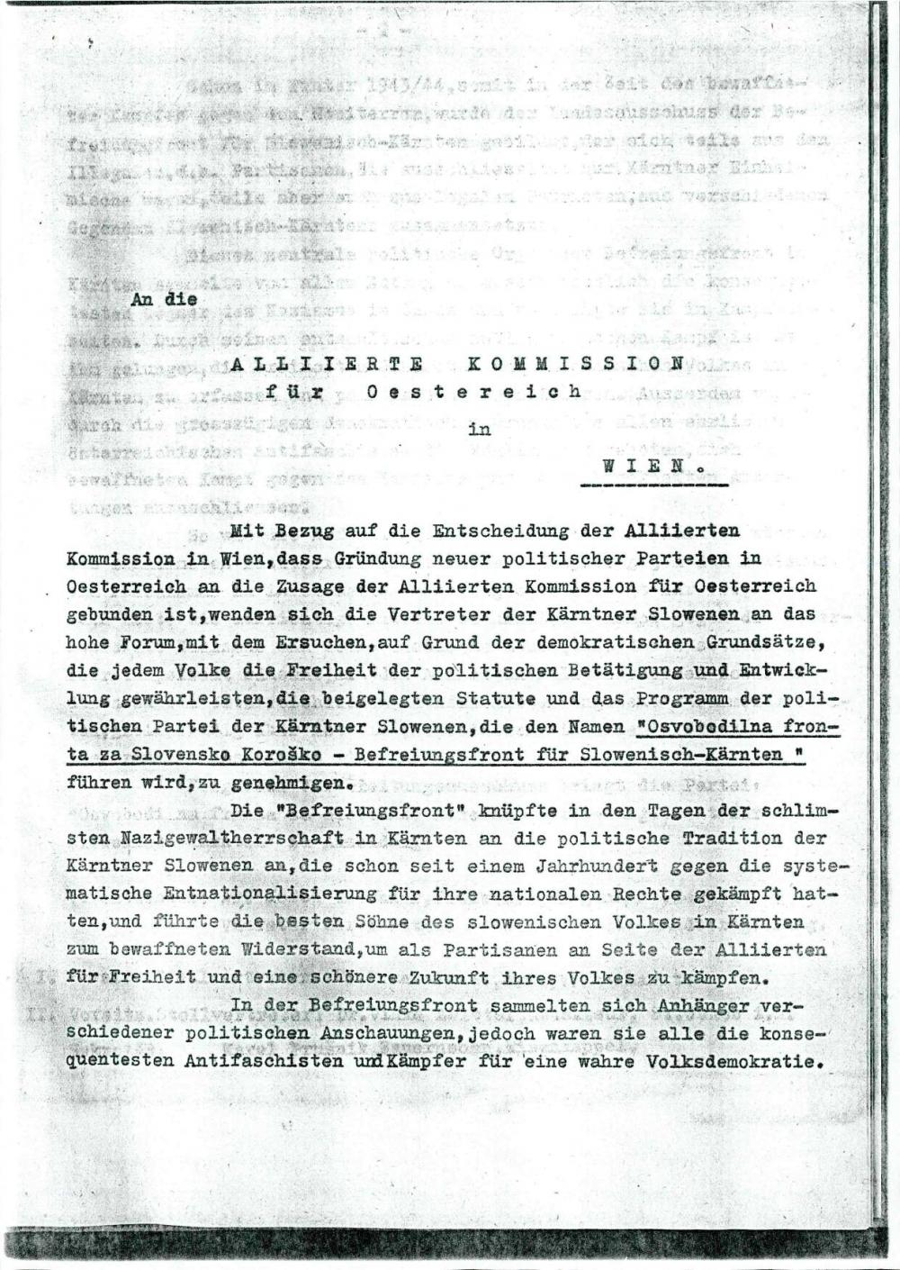 An die Alliierte Kommission  für Österre... - nosilna