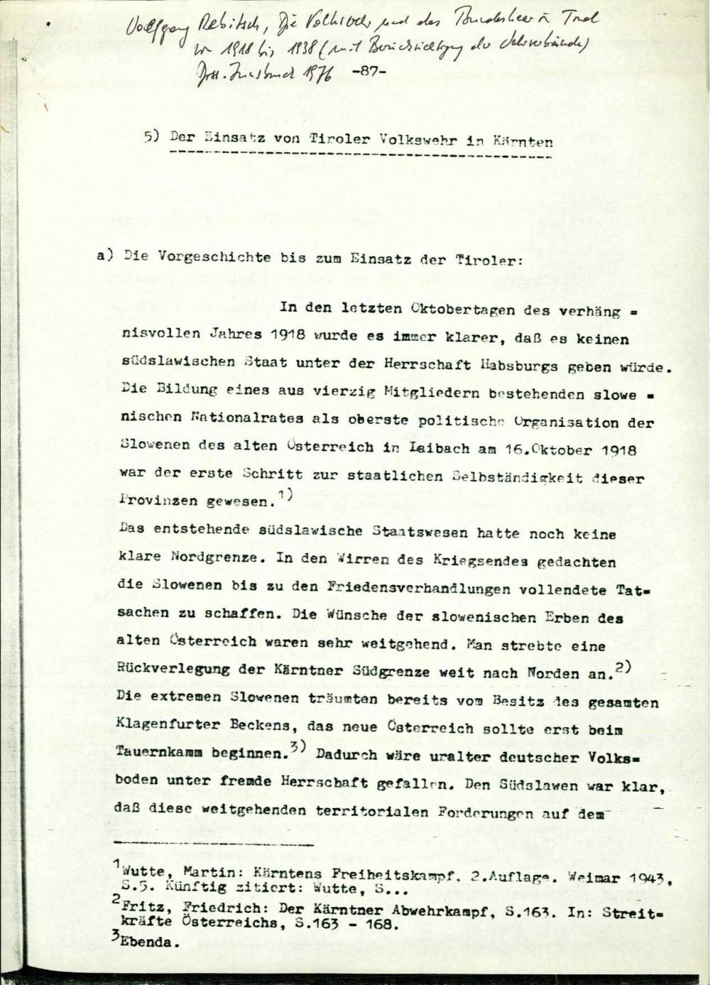 Der Einsatz von Tiroler Volkswehr in Kärnten