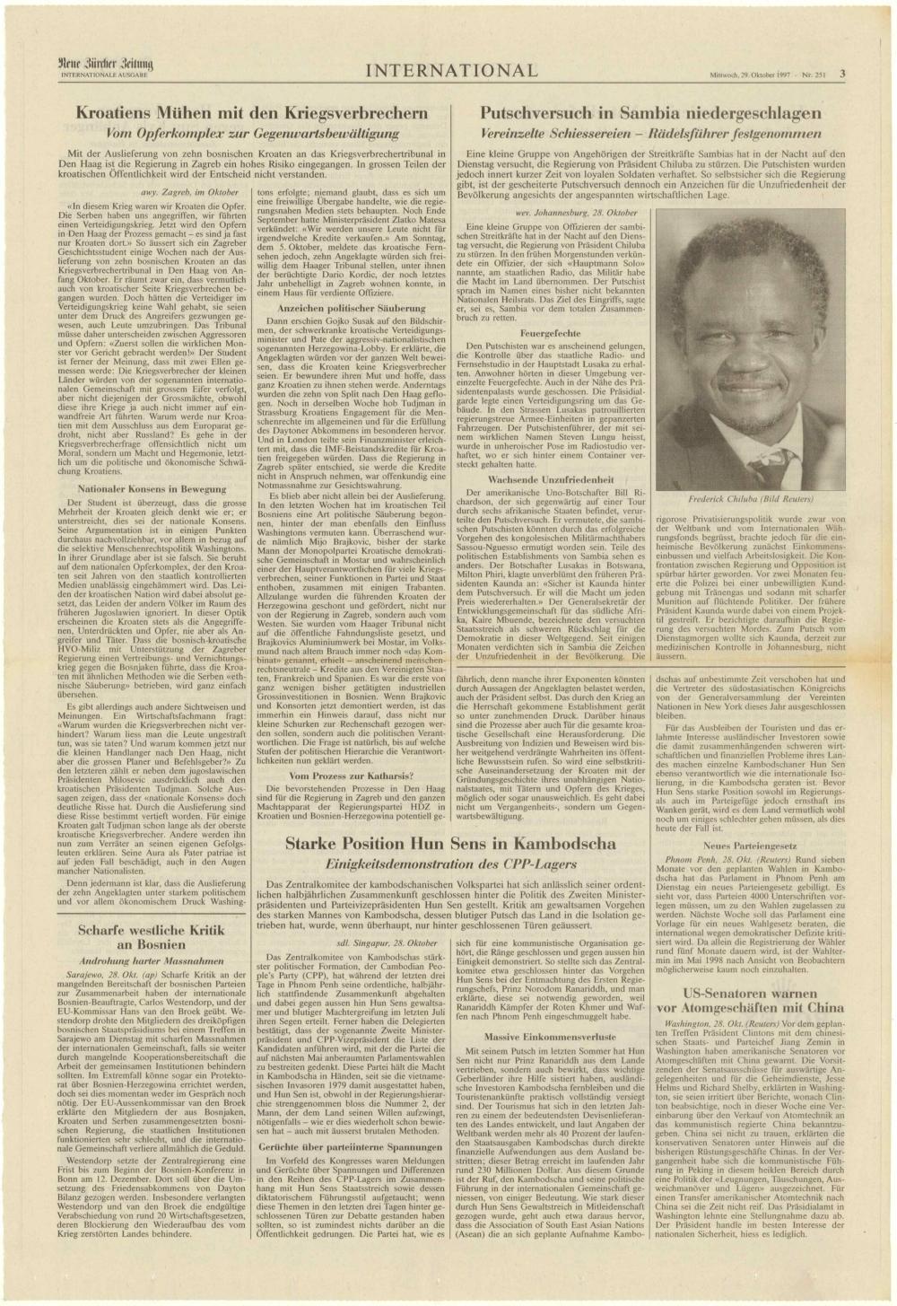 Neue Zürcher Zeitung: Internationale Ausgabe: Nr. 251