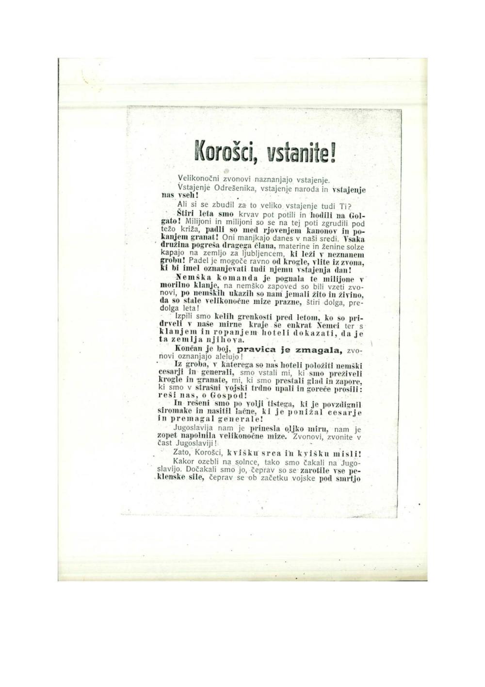 Korošci, vstanite! - nosilna