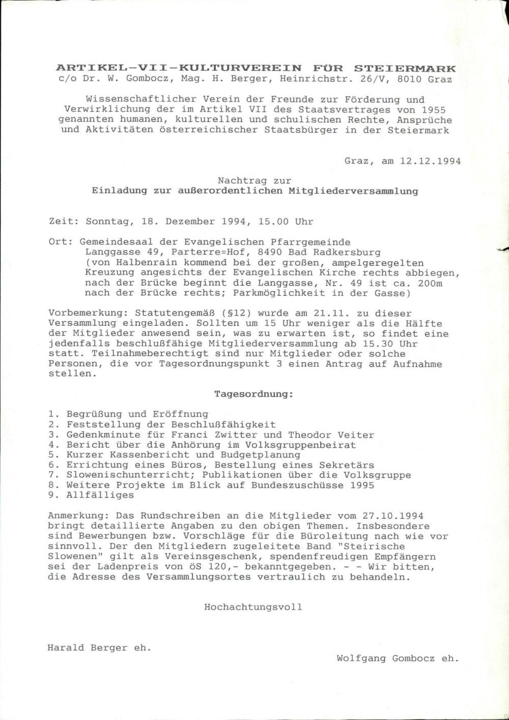 Artikel-VII-Kulturverein für Steiermark: Wissenschaftlicher Verein der Freunde zur Förderung und Verwirklichung der im Artikel VII des Staatsvertrages von 1955 genannten humanen, kulturellen und schulischen Rechte, Ansprüche und Aktivitäten österreichisch