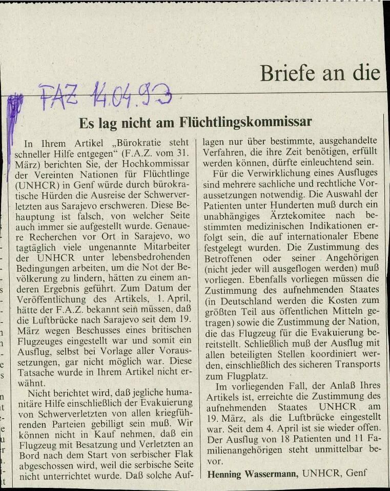 Es lag nicht am Flüchtlingskommissar - nosilna