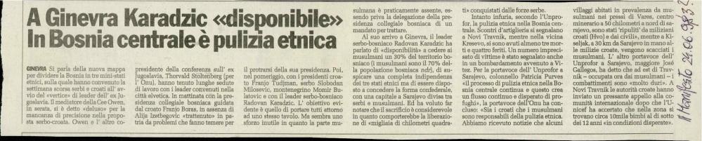 A Ginevra Karadzic «disponibile»: In Bosnia centrale è pulizia etnica