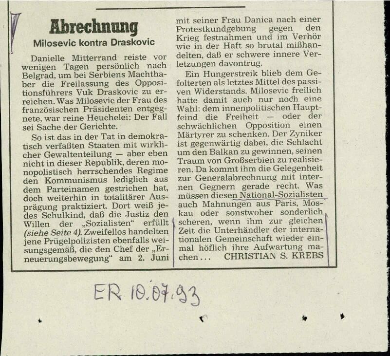 Abrechnung: Milosevic kontra Draskovic