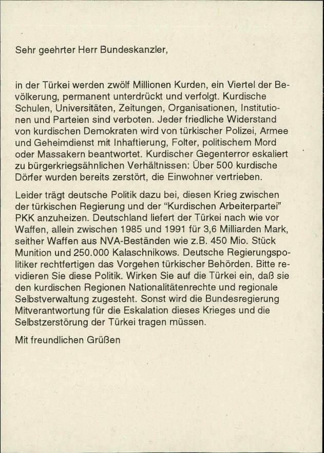 Pismo o stanju Kurdov v Turčiji