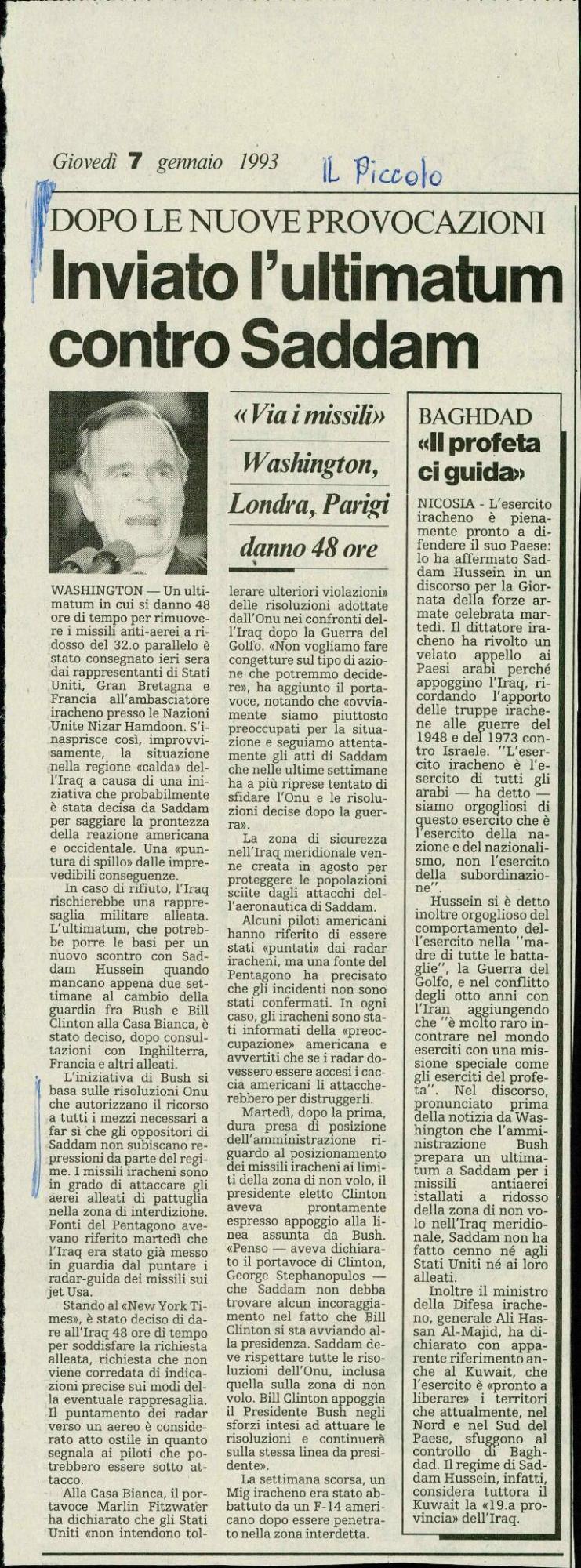 Inviato l'ultimatum contro Saddam - nosilna