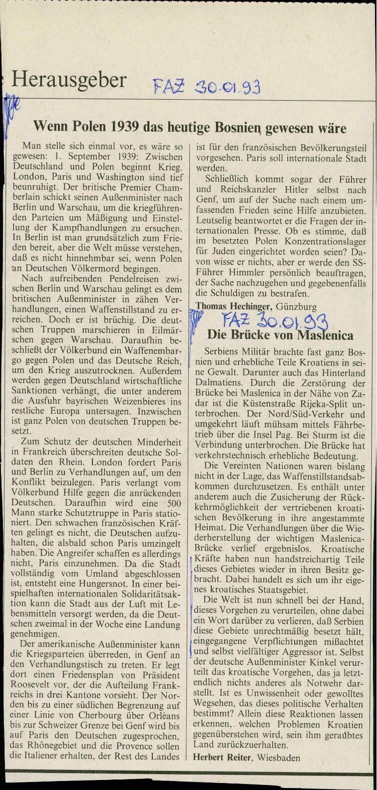 Wenn Polen 1939 das heutige Bosnien gewesen wäre