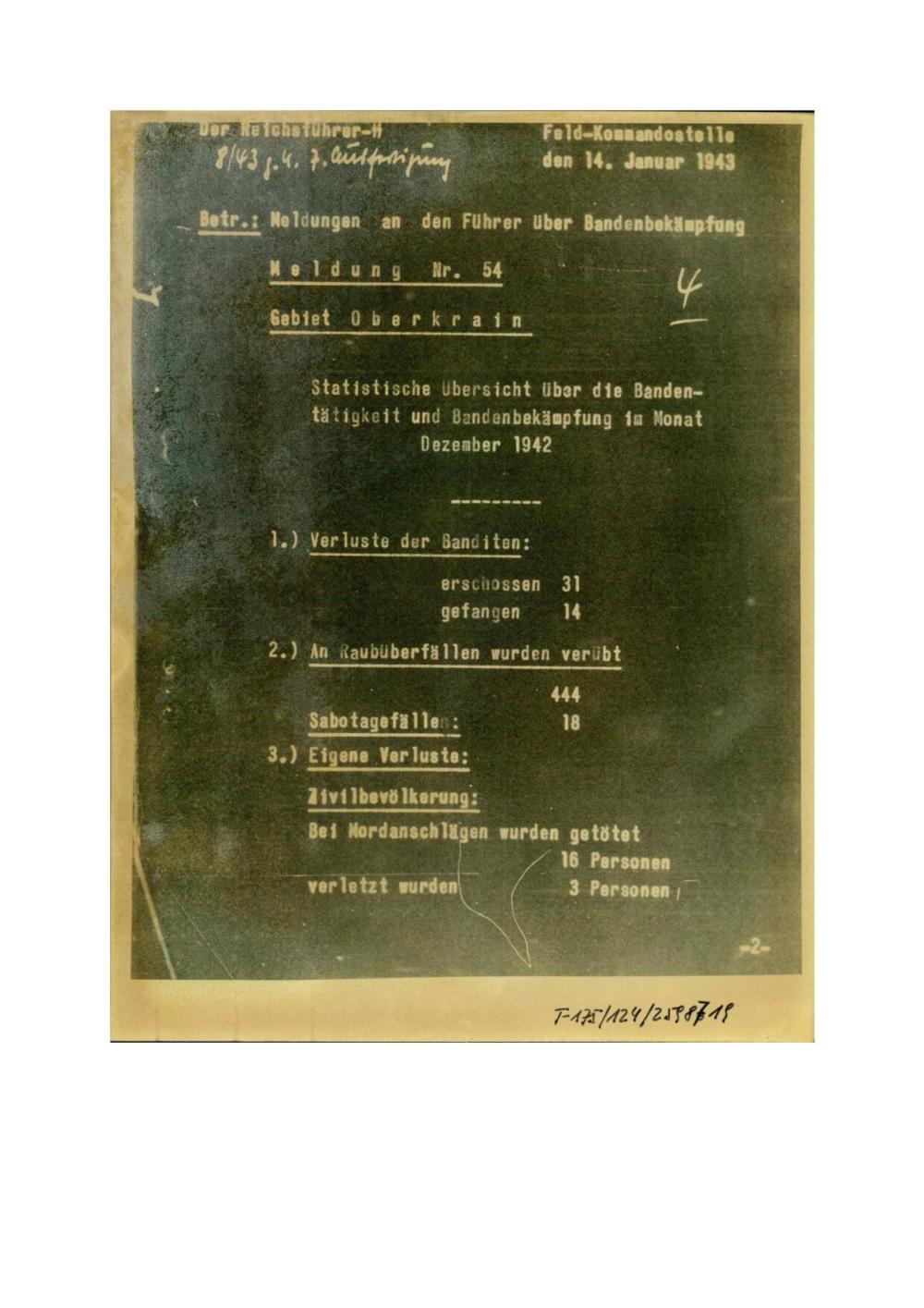 Betreff: Meldungen an den Führer über Bandenbekämpfung