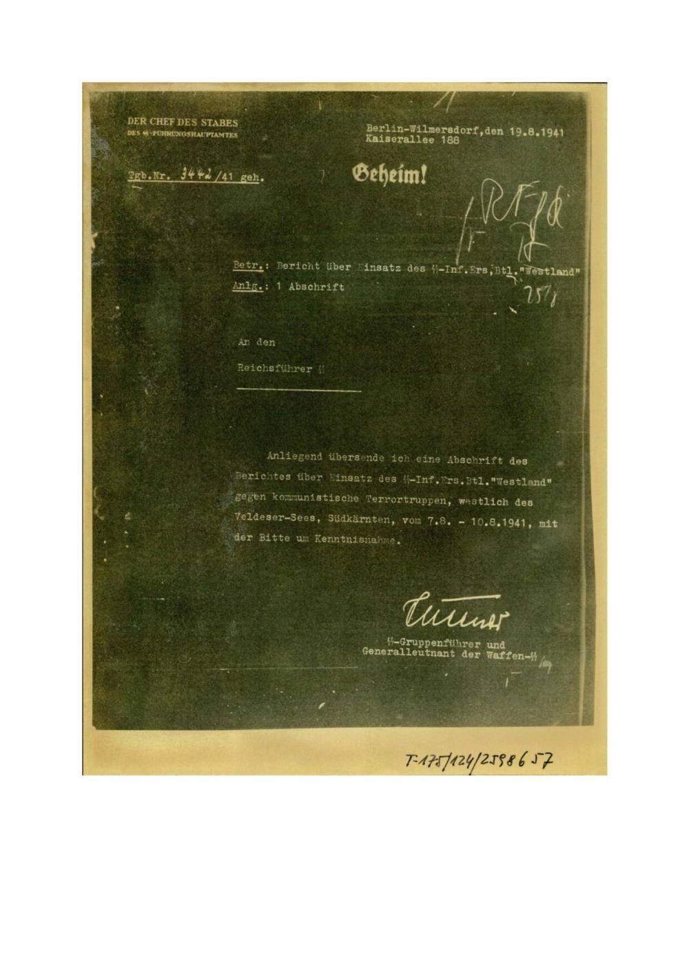 Bericht  über den Einsatz des SS-Inf. Hrs. Btl. "Westland"