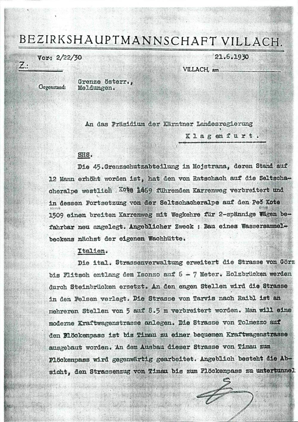 Grenze österr., Meldungen - nosilna