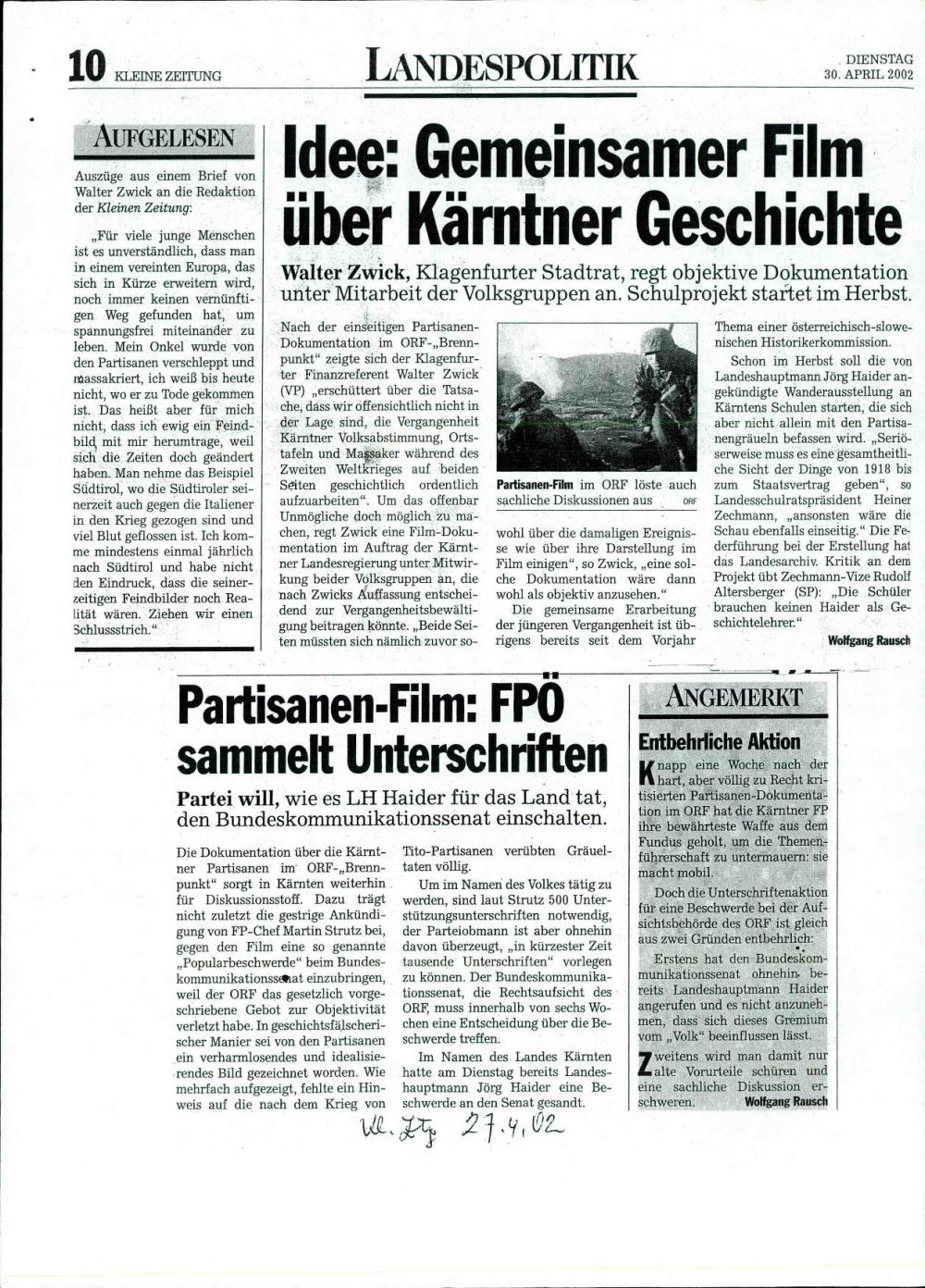 Partisanen-Film: FPO sammelt Unterschrif... - nosilna