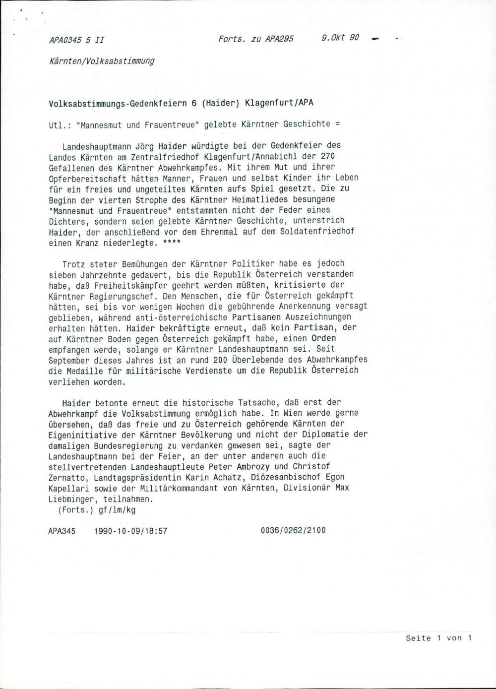 "Mannesmut und Frauentreue" gelebte Kärntner Geschichte