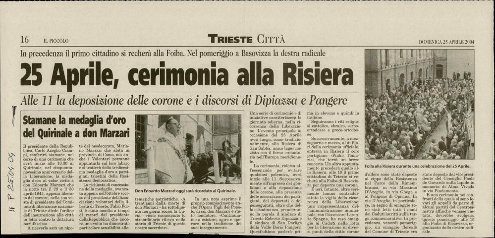 25 Aprile, cerimonia alla Risiera: Alle 11 la deposizione delle corone e i discorsi di Dipiazza e Pangerc