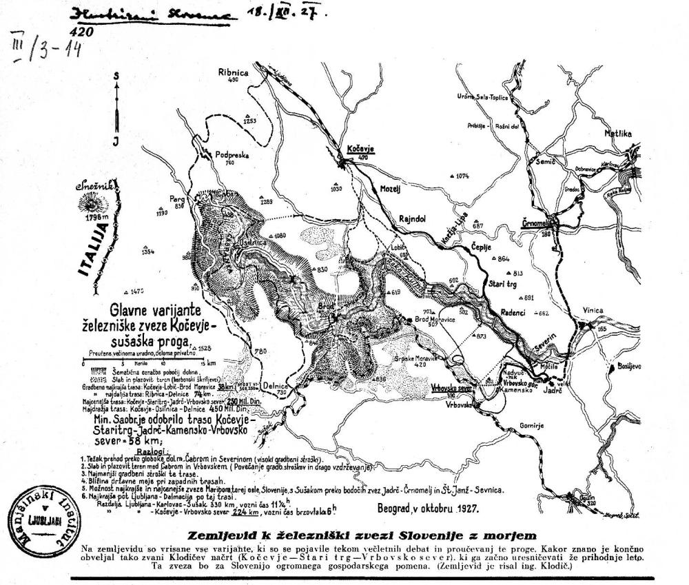 Zemljevid k železniški zvezi Slovenije z morjem